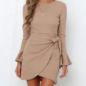 Hello Molly Tan long sleeve mini dress. Size S